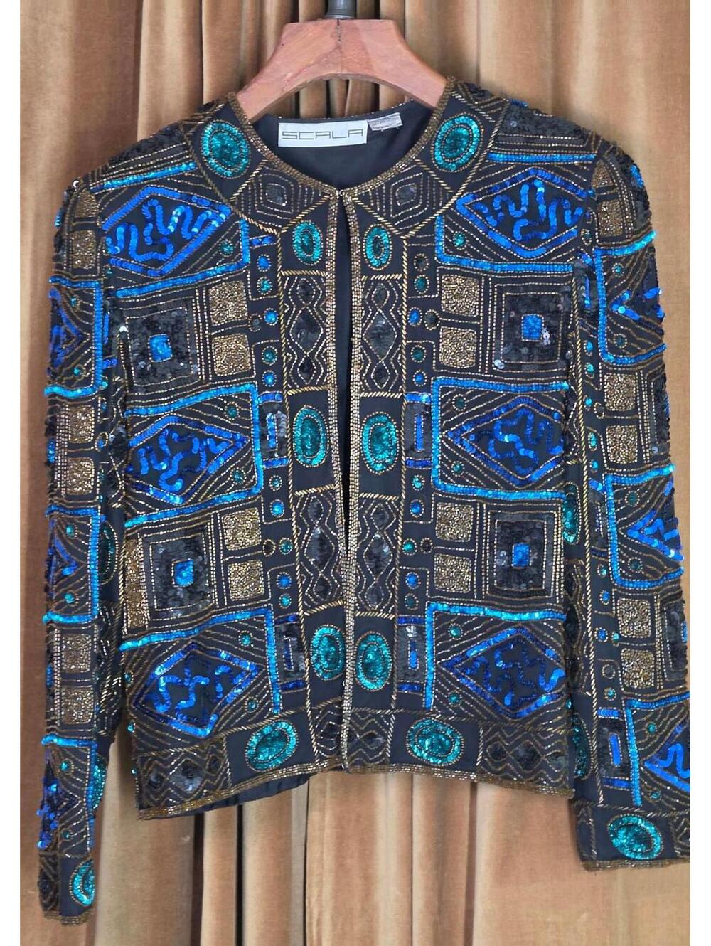 Vintage Scala Art Deco Silk Bead Stained Glass Sequin Jacket